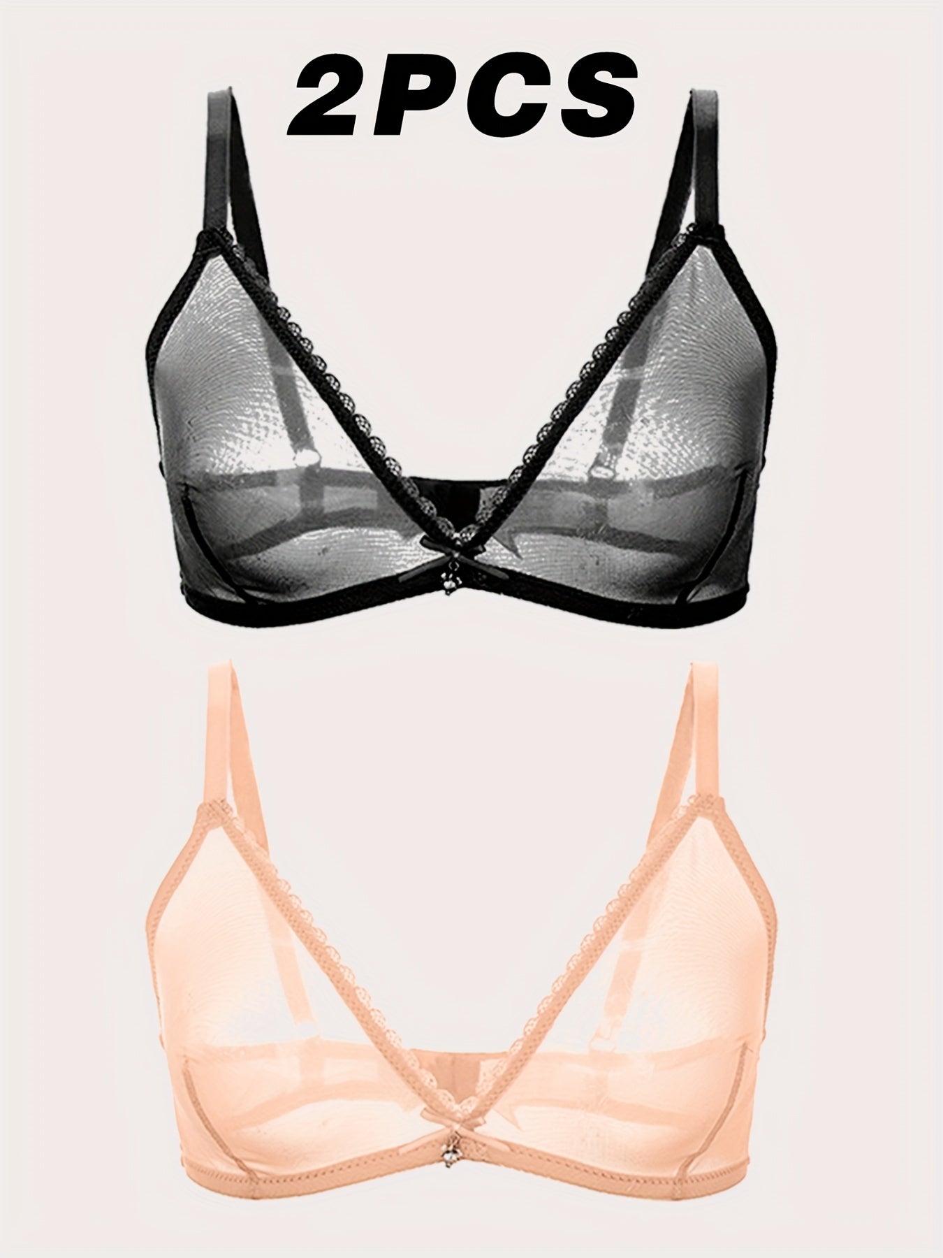 2pcs Lace Mesh Wireless Bras Unlined Bra
