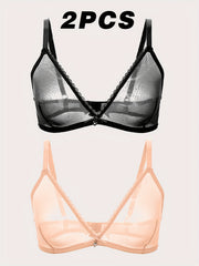 2pcs Lace Mesh Wireless Bras Unlined Bra