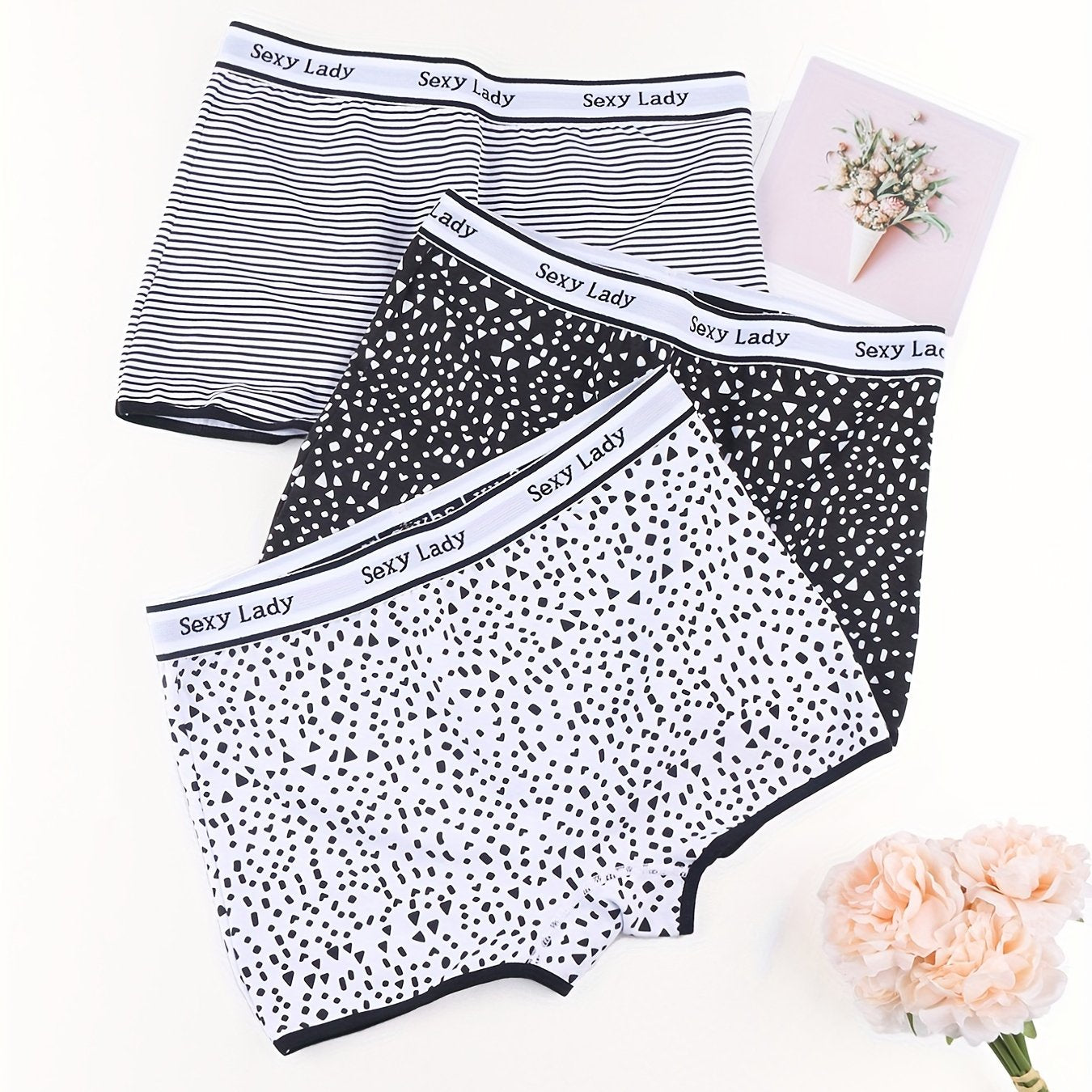 3pcs Geometric Pattern Boyshort Panties Women's Lingerie