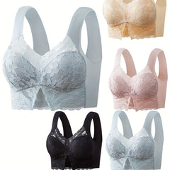 5pcs Lace Wireless Full Coverage Bras Women's Lingerie