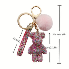 Unique Fun Keychain Gift For Girls with Artificial Diamond Hairball Bear