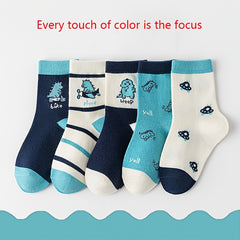 5 Pairs Dinosaur Pattern Socks for Kids - Breathable Casual Outdoor Sports Wear