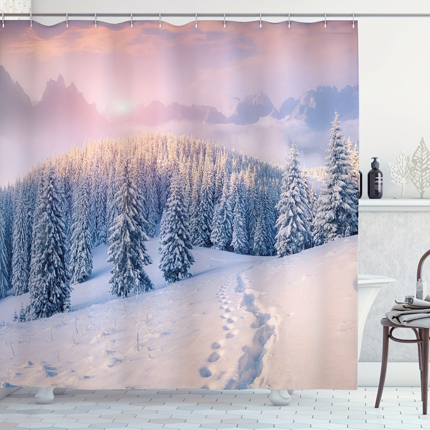 Winter Snowman Shower Curtain with Hooks