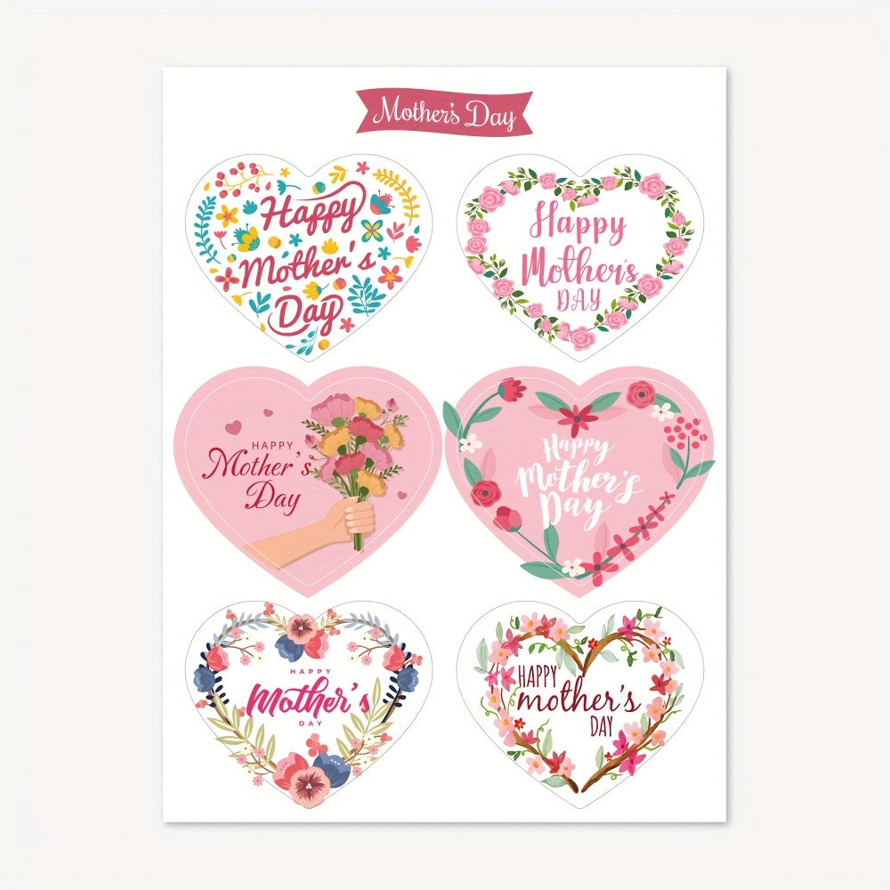 60pcs Heart Shaped Mother'S Stickers with Floral Designs and Messages