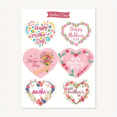 60pcs Heart Shaped Mother'S Stickers with Floral Designs and Messages
