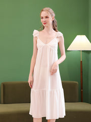 Solid Lounge Dress V Neck Backless Princess Sleepwear