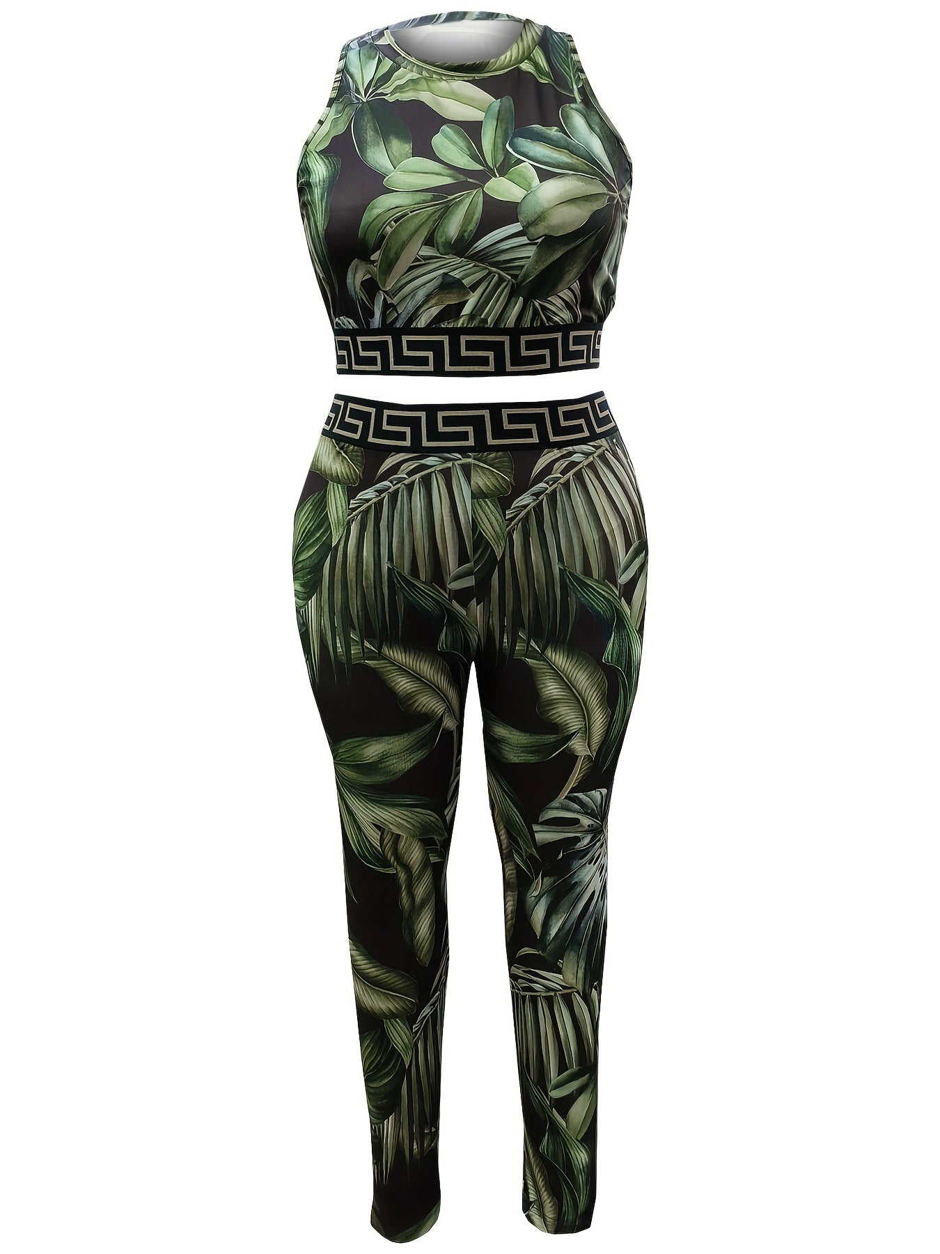 Tropical Geo Print Crop Tank Top & Leggings Set