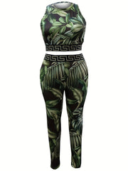 Tropical Geo Print Crop Tank Top & Leggings Set