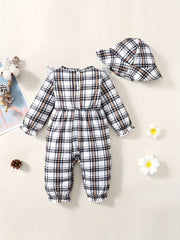 Plaid Bow Outfit Baby Girls 2pc Bodysuit & Hat Set
