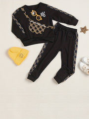 Boy's 2pc Crossbody Bag Print Sweatshirt & Sweatpants Set for Spring Fall