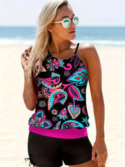 Floral Print Plus Size Boho Tankini Set