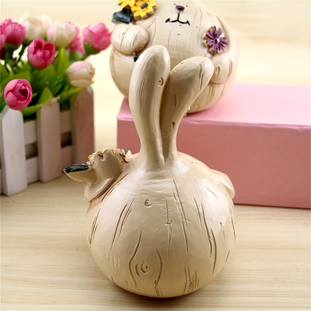 Easter Resin Decorations - Rabbit & People Picking Flowers - Rural Style