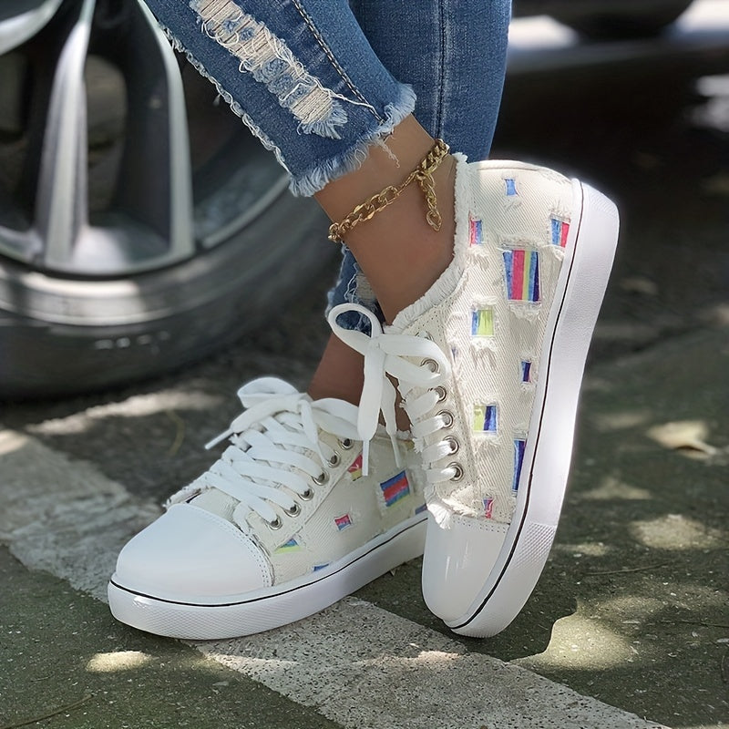 Women's Flat Canvas Shoes Casual Lace Up Low Top Sneakers