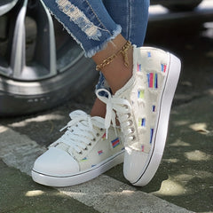 Women's Flat Canvas Shoes Casual Lace Up Low Top Sneakers