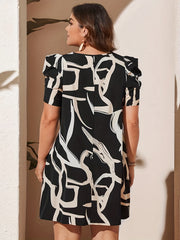 Graphic Print Puff Sleeve Mini Dress With Pockets