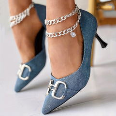 Women's Denim Buckle High Heel Pumps