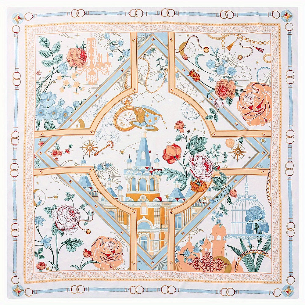 Castle & Flower Bandana Silk Tube Top Casual Shawl Scarf Wrap