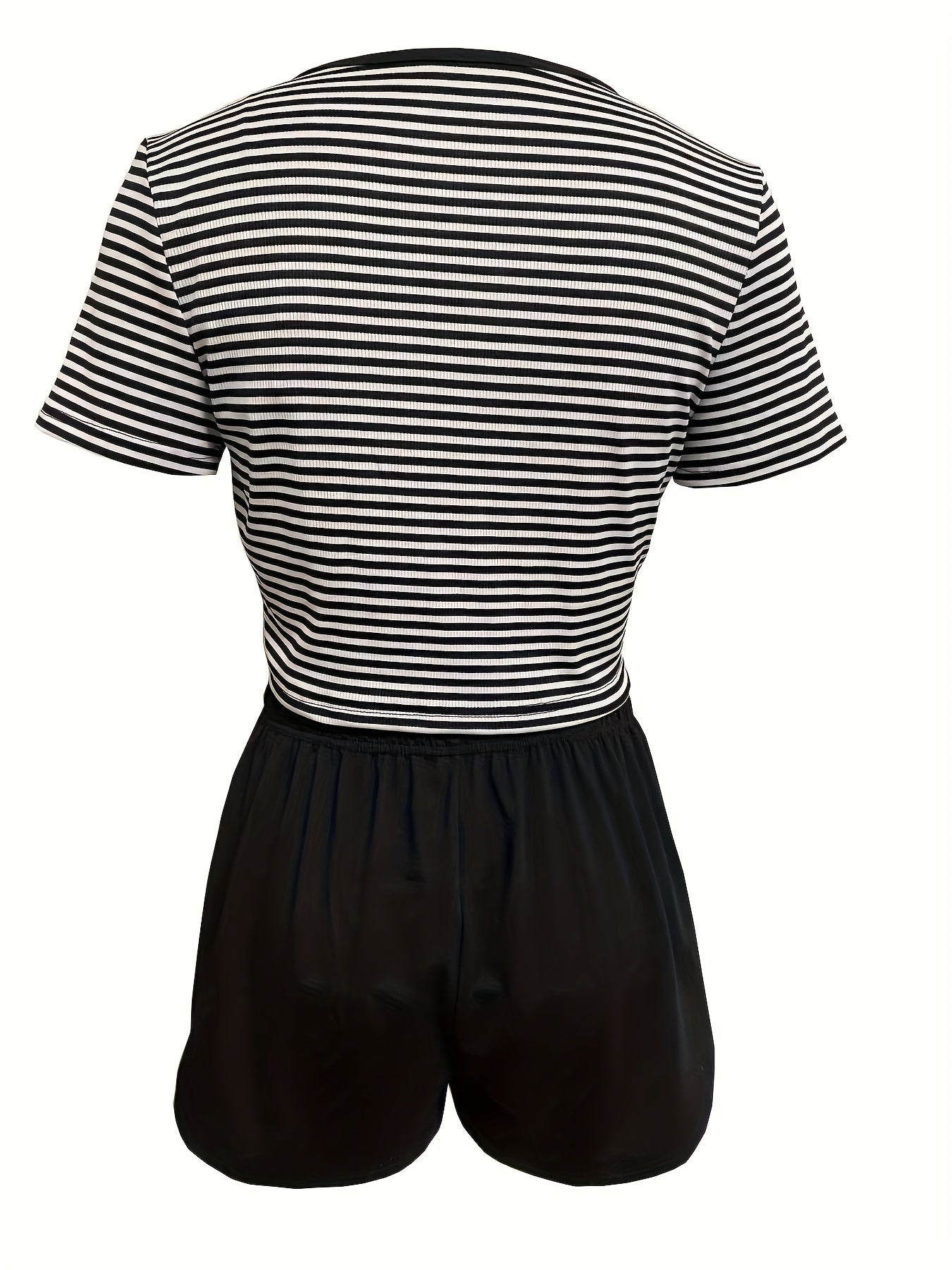 Striped Print Pajamas Set V Neck Top & Shorts