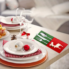 10pcs Christmas Felt Cutlery And Fork Bag Snowman Reindeer Stocking Cover