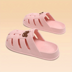 Flat Slide Sandals Bear Decor Slip On Shoes Closed Toe Hollow Out Slides