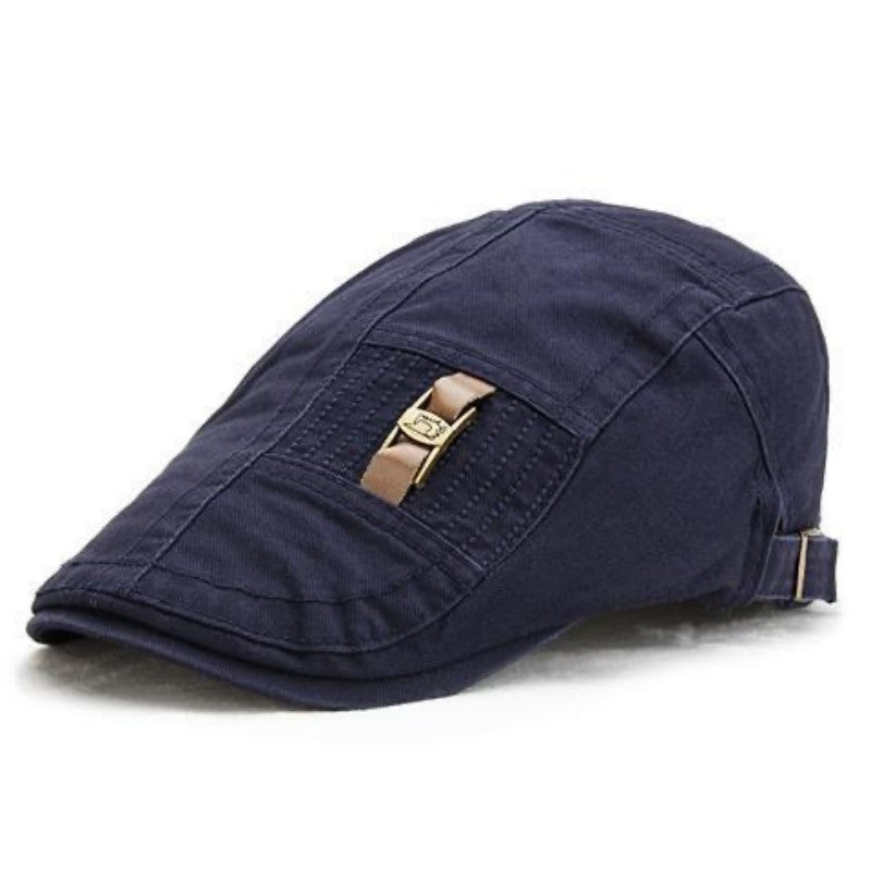 Men's Vintage Leather Beret with Iron Buckle