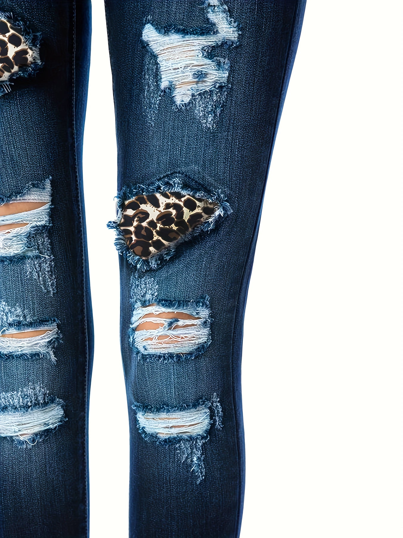 Colorblock Leopard Print High Rise Skinny Jeans