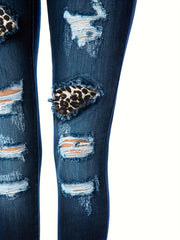 Colorblock Leopard Print High Rise Skinny Jeans