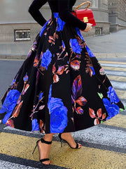 Floral Print High Rise A Line Maxi Skirt