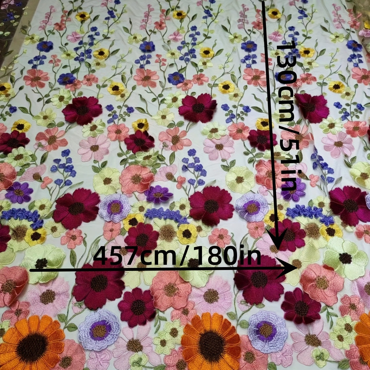 Mesh 3D Embroidery Colorful Lace Applique DIY Dress Fabric