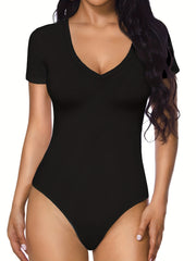 Sexy V Neck Bodysuit Short Sleeve Slim Summer One Piece