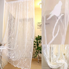 Bird Pattern Lace Curtain with Rod Pocket for Sliding Glass Doors