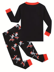 2pcs Halloween Pumpkin Print Boys Pajamas Set Long Sleeve T shirt & Pants