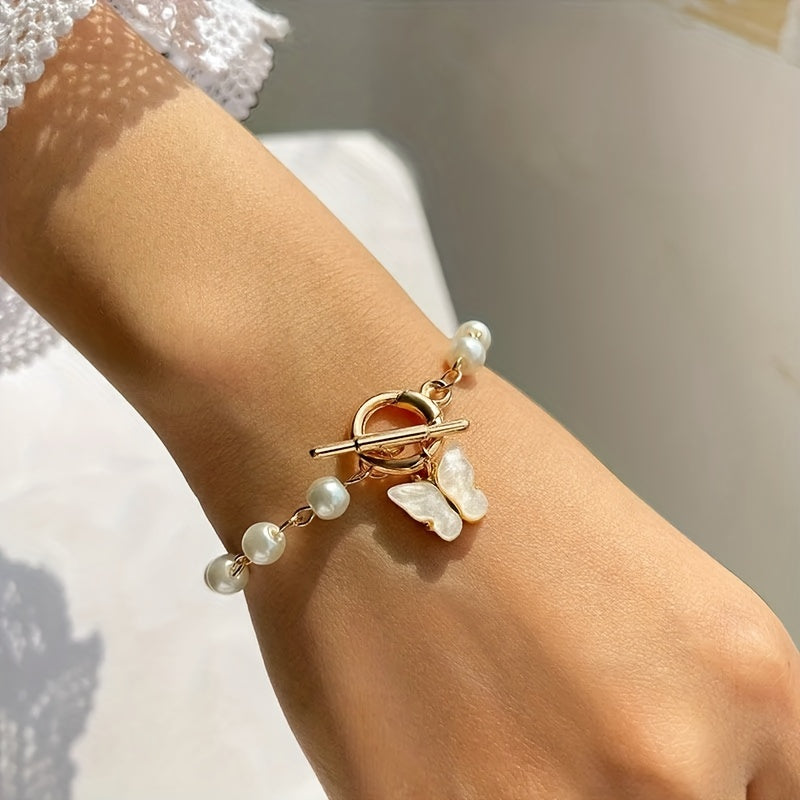 Rhinestone Quartz Watch & Bead Butterfly Jewelry Set
