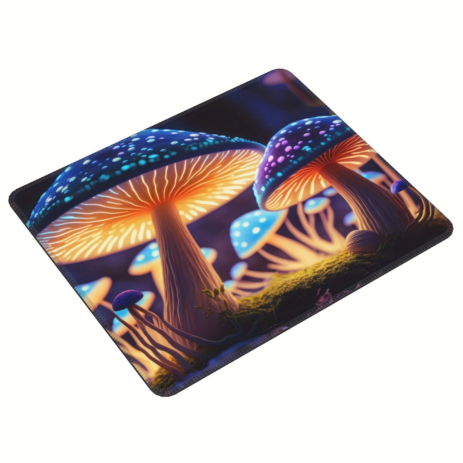 Mushroom Pattern Square Mouse Pad 20x24cm for Games Home Office Rubber Border