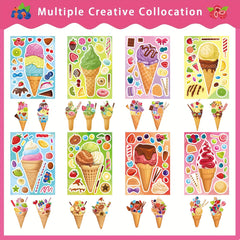 24 Sheets Make Your Own Ice Cream Stickers for Kids Toddlers Dessert Stickers