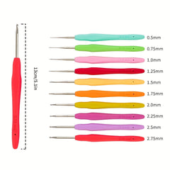 10pcs Lace Crochet Hooks Set 0.5mm-2.75mm Soft Grip