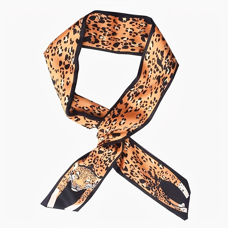 Animal Print Skinny Scarf Long Ribbon Neckerchief Satin Hair Ribbon