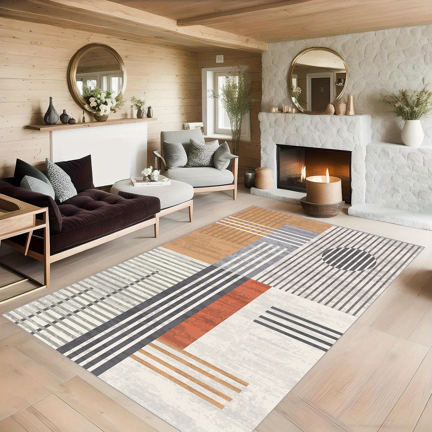 Soft Geometric Carpet Floor Mat Non Slip Area Rugs Washable