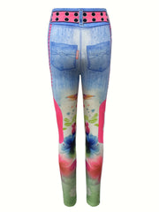 High Waist Denim Print Yoga Pants