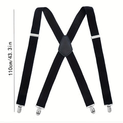 Men's X Shaped Suspenders with 4 Clips