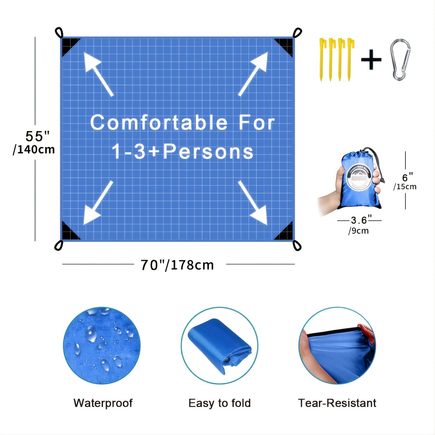 70x55 Outdoor Pocket Blanket Waterproof Travel Camping Picnic Beach Hiking