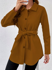 Solid Button Front Coat Collared Long Sleeve Outerwear Women's Clothing
