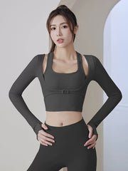 Halter Neck Yoga Crop Top Slimming Sports Crop Shirt
