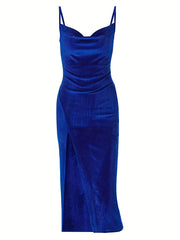 Split Thigh Ruched Dress Spaghetti Sleeveless Party Dress Women's Clothing