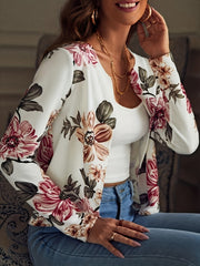 Floral Print Open Front Cardigan Long Sleeve Outerwear
