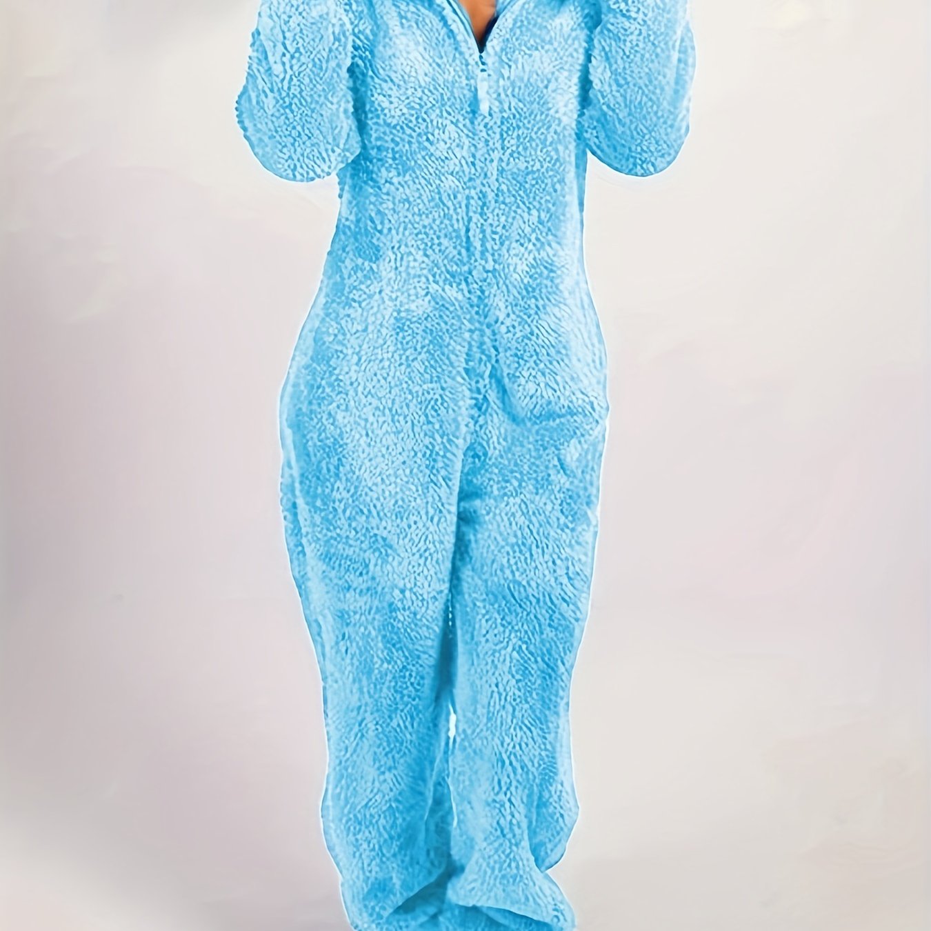 Cozy Hooded Lounge Jumpsuit Zipper Long Sleeve