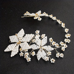 Pearl Tiara Braided Flower Headband Wedding Accessories