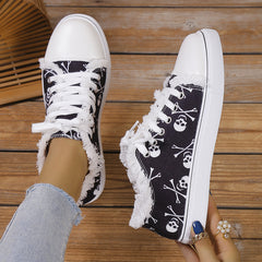 Women's Skull Pattern Canvas Shoes Lace Up Halloween Shoes