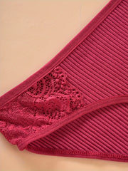 3 Pack Plus Size Panties Set Ribbed Floral Lace Briefs