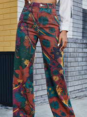 Vintage Block Denim Pants High Rise Loose Wide Leg Jeans